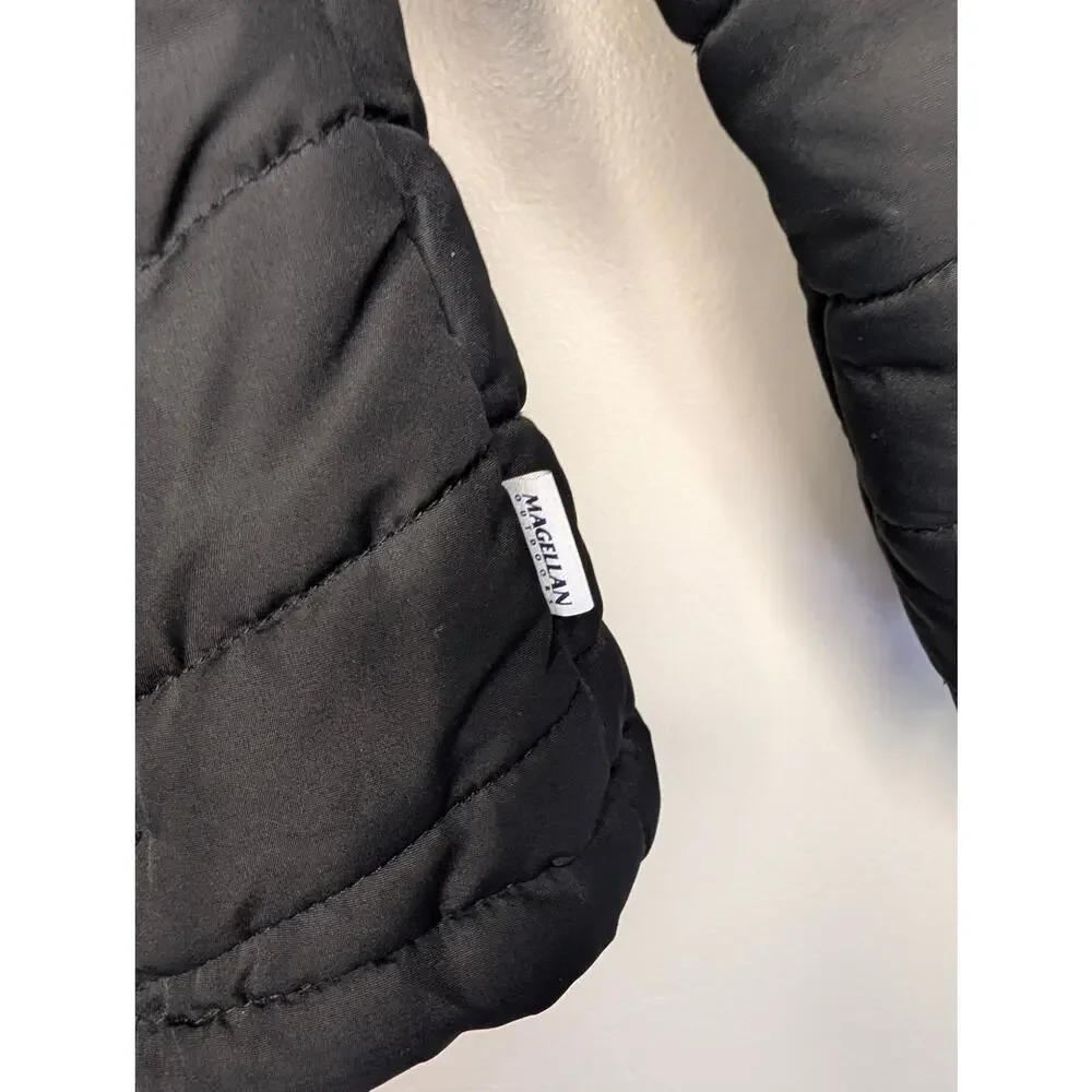 Magellan Outdoors Girls Coats, Black & Purple Fleece Lined Puffer Coat, Sz L